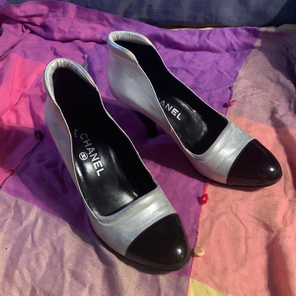 Chanel silver heels
